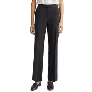 NWT Lafayette 148 Black Virgin Wool Stretch Straight Leg Irving Pant Size 4